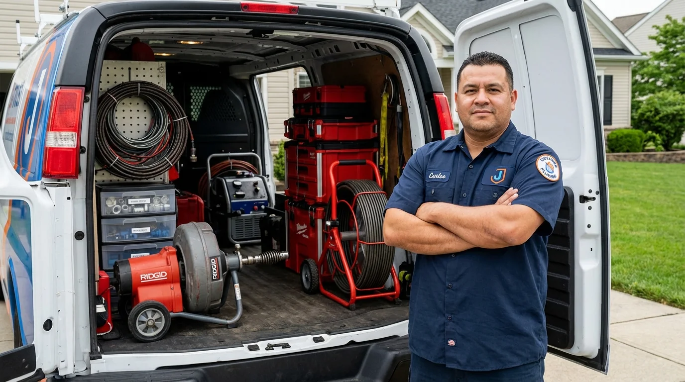 Professional drain cleaning equipment and Johns Plumbing LLC plumber in Forsyth