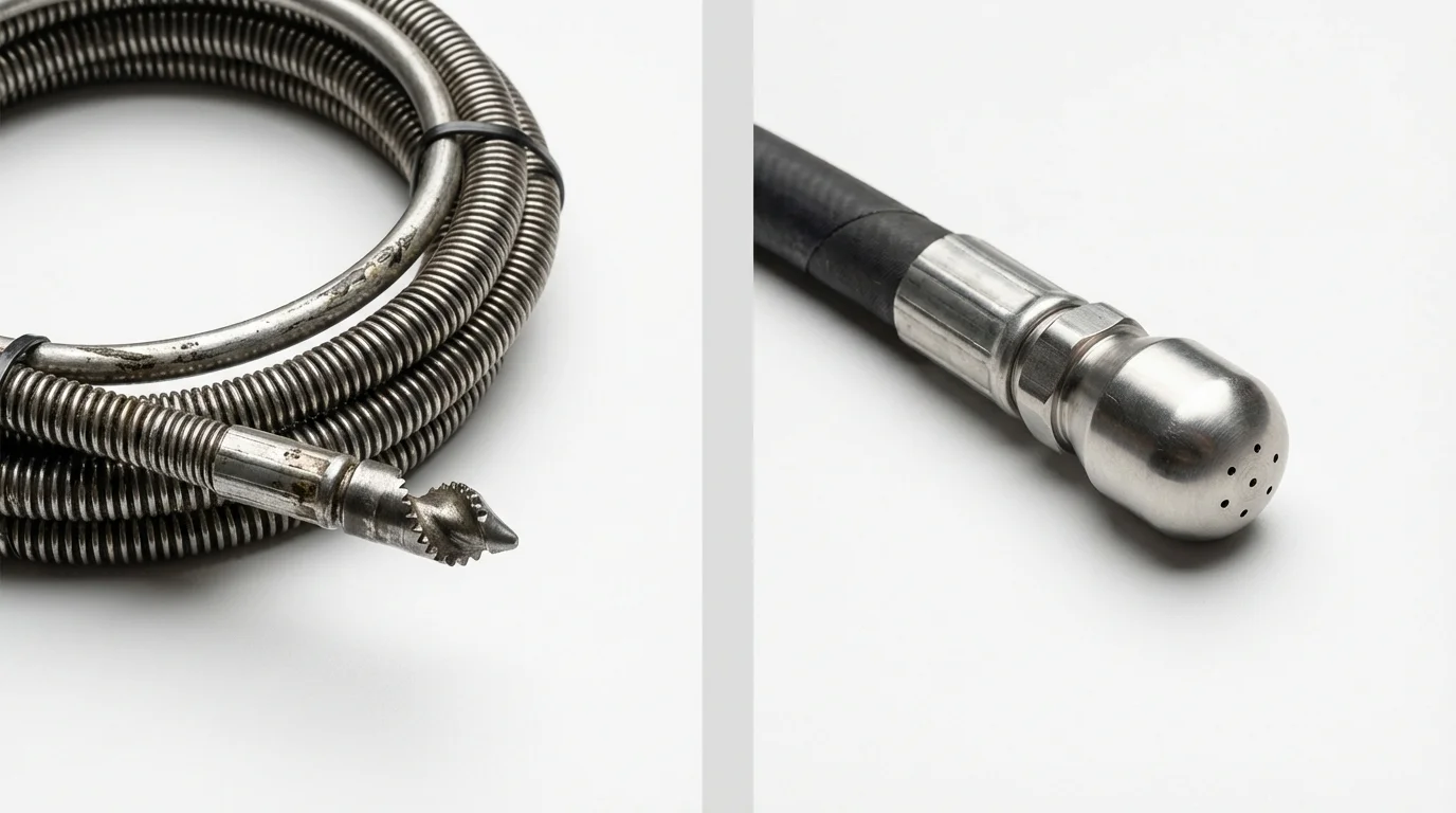 Drain snake cable and hydro jetting nozzle used for drain cleaning in Forsyth, GA