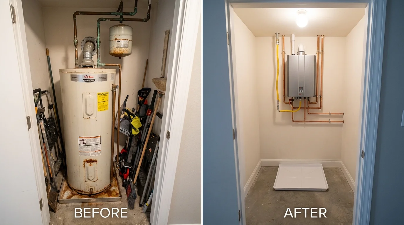 Tank water heater versus wall-mounted tankless unit comparison for Forsyth, GA homeowners